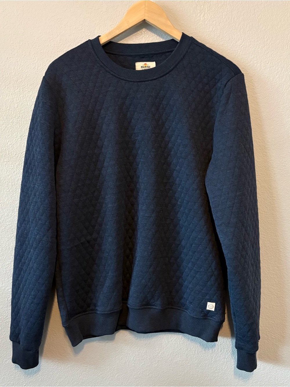 Marine Layer Men's Quilted Corbett Navy Crewneck Sweater